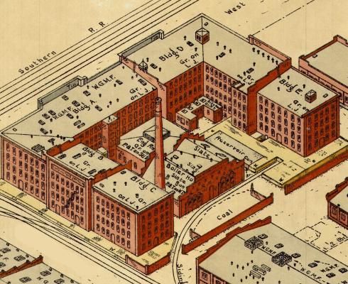 Fragment of a drawing of the Duke Cigarette Factory, undated.