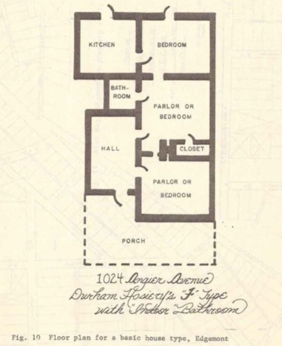 A top-down view diagram of a house, showing the layout of 1024 Angier Avenue.