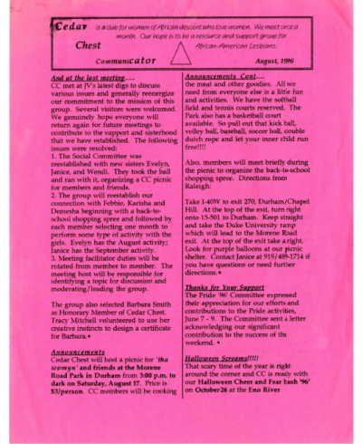 Cedar Chest Flier, August 1996