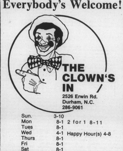 The Clown's Inn Advertisement in The Front Page, May 8, 1980, Page 7